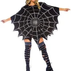 LEG AVENUE Black Glitter Spider Web Women's Poncho Costume