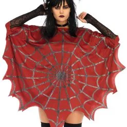 LEG AVENUE Red Glitter Spiderweb Adult Costume Poncho
